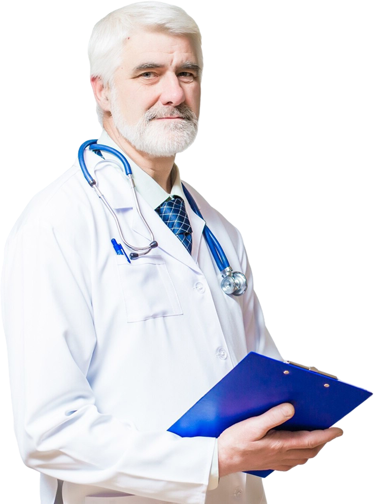 Doctor standing with folder and stethoscope